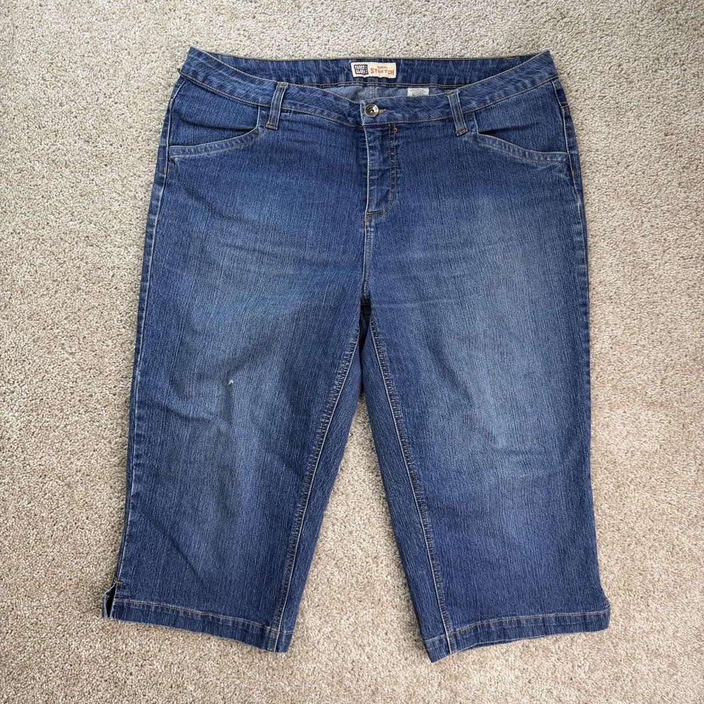 Y2K Faded Glory Stretch Capri Jeans Womens 16W Blue Stone Wash Relaxed Fit Denim